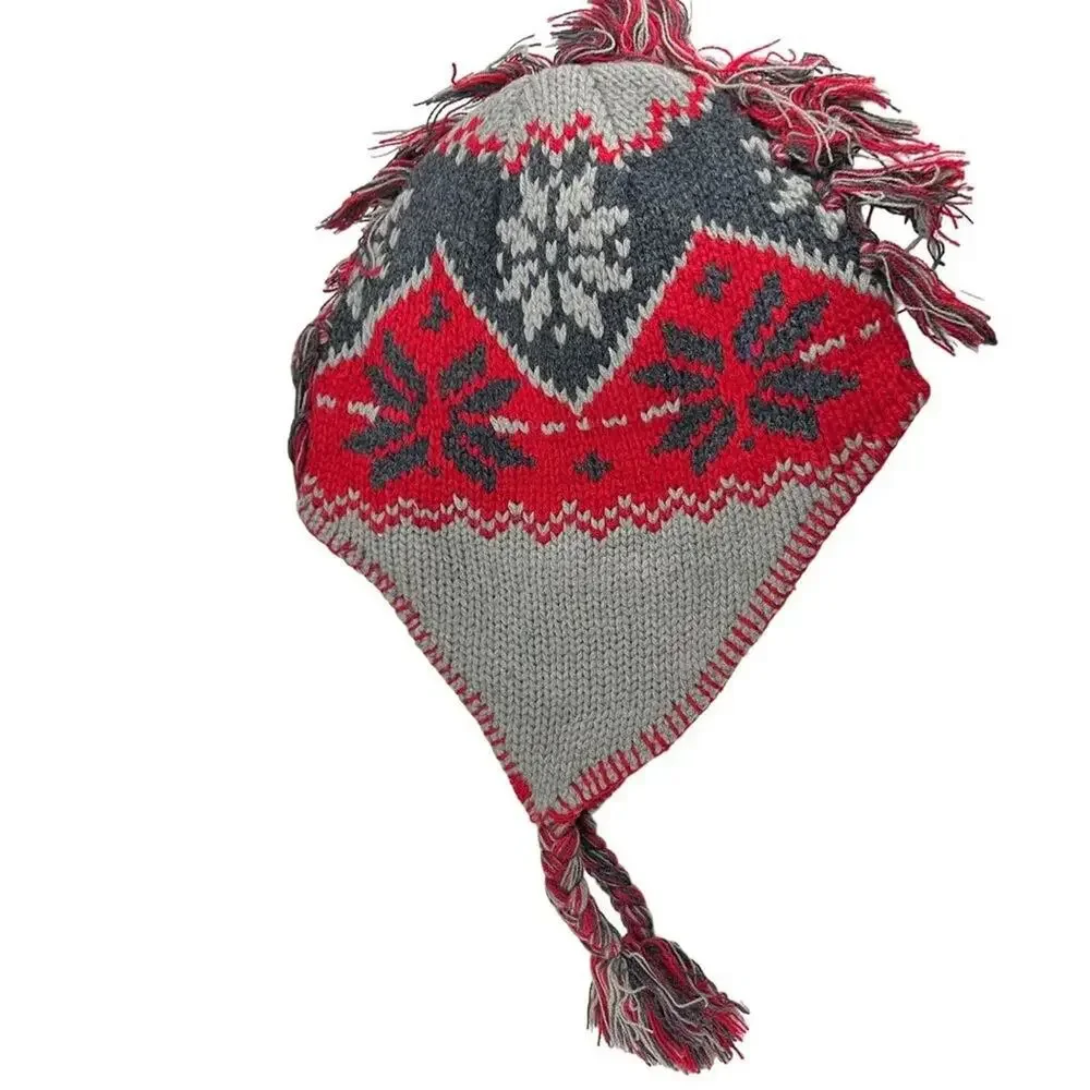LL Bean Katahdin Mohawk Hat Beanie Mountain Red Kids Large
